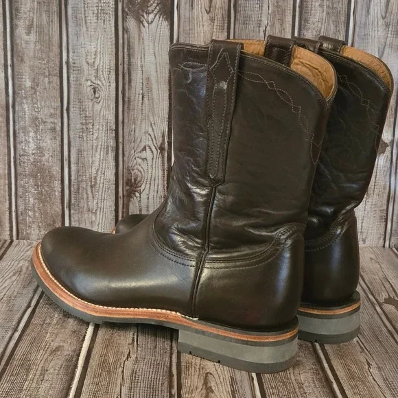 Sz 10.5 D Mens Lucchese Raymond Chocolate Brown Ranch Hand Roper Boots M0032
